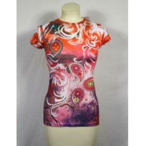 Maya Orange Purple Graphic Paisley Tee Small